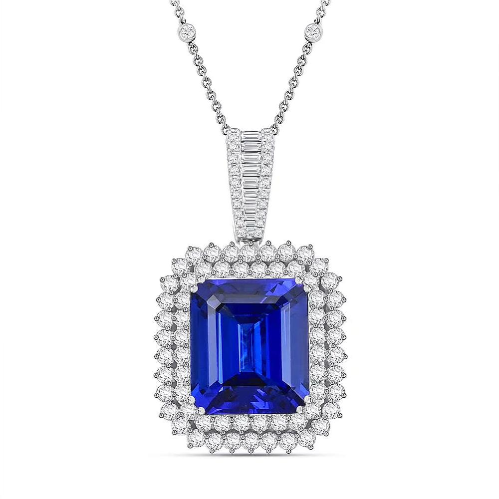 Chairman Vault Collection Certified & Appraised Rhapsody 950 Platinum AAAA Tanzanite And E-F VS Diamond Pendant Necklace 18 Inches 20.25 Grams 21.53 Ctw