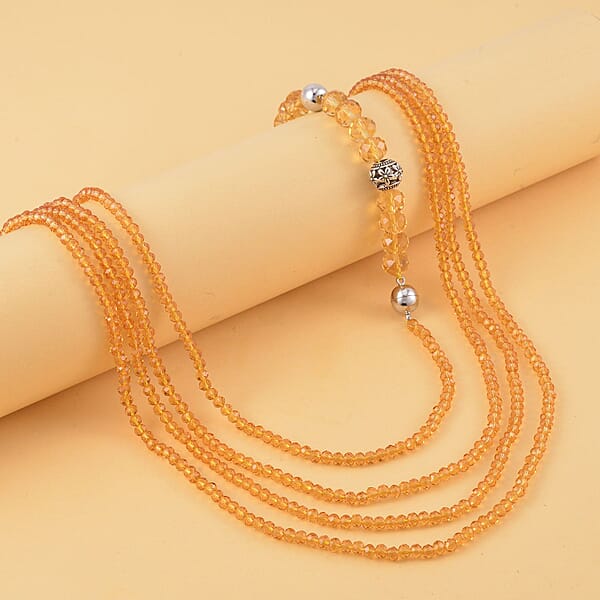 Champagne Austrian Crystal Beaded Necklace In Silvertone 42 Inches