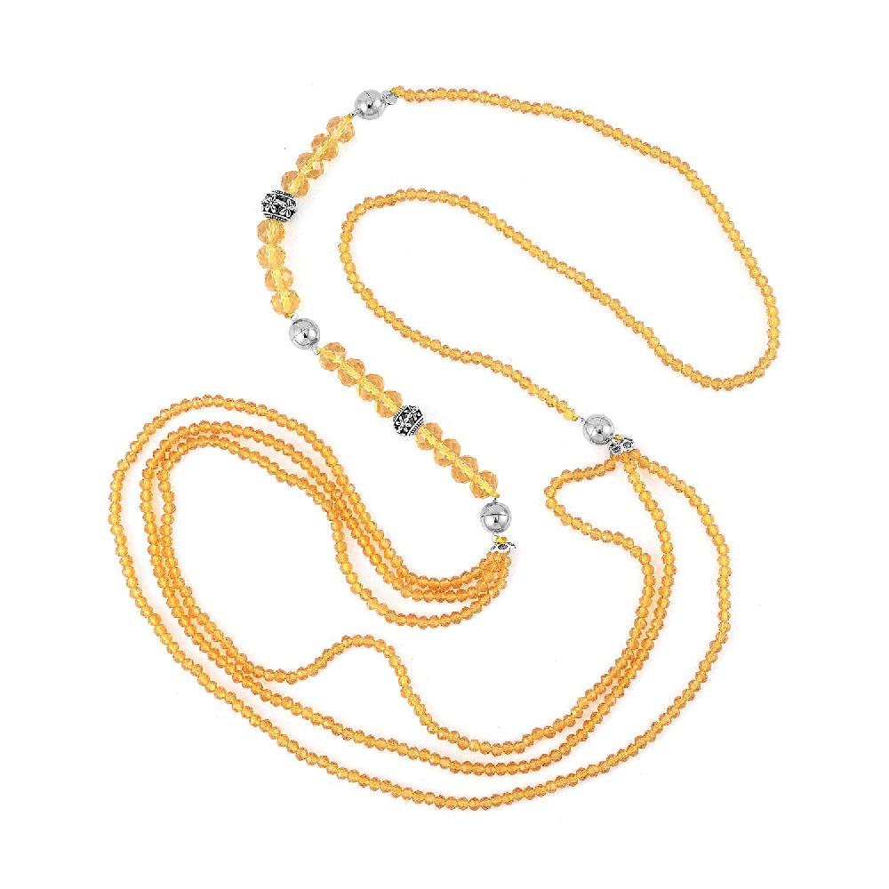 Champagne Austrian Crystal Beaded Necklace in Silvertone 42 Inches