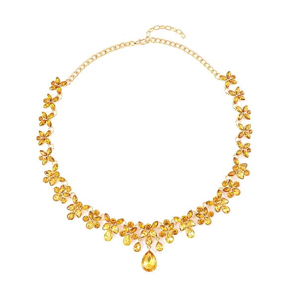 Champagne Color Austrian Crystal Dangle Earrings And Necklace 20-22 Inches In Goldtone
