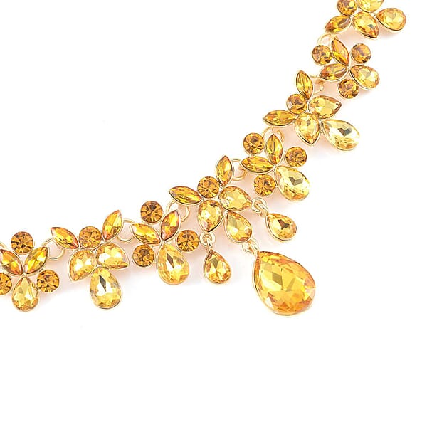 Champagne Color Austrian Crystal Dangle Earrings And Necklace 20-22 Inches In Goldtone