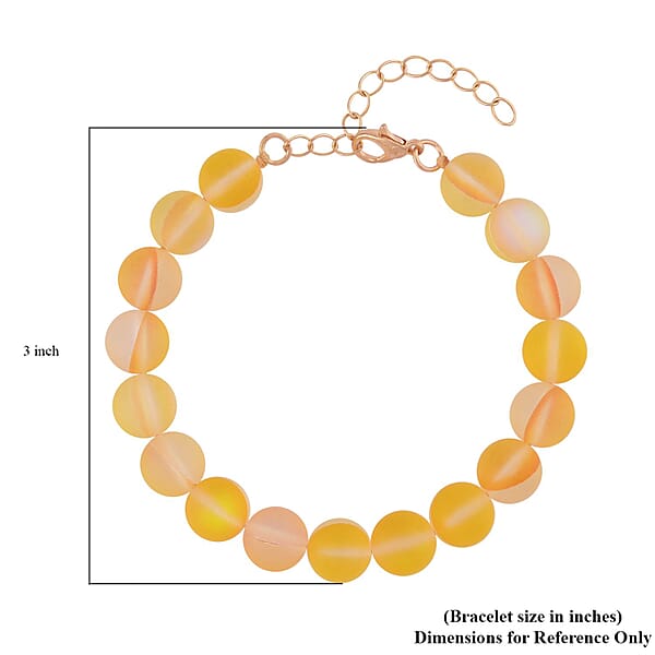 Champagne Color Glass Beaded Stretch Bracelet With Lobster Lock In 14K YG Over Sterling Silver (7.5-8.5In)