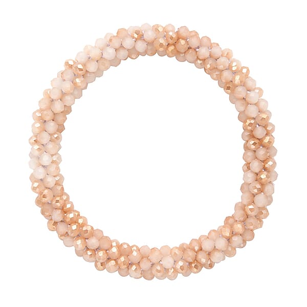 Champagne Glass And Austrian Crystal Set Of 2 Beaded Bracelet In Silvertone (Stretch 7.75In)