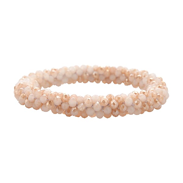 Champagne Glass And Austrian Crystal Set Of 2 Beaded Bracelet In Silvertone (Stretch 7.75In)