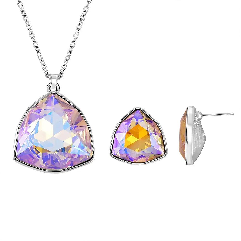 Champagne Magic Color Austrian Crystal Pendant Necklace and Earrings in Silvertone 20-22 Inches
