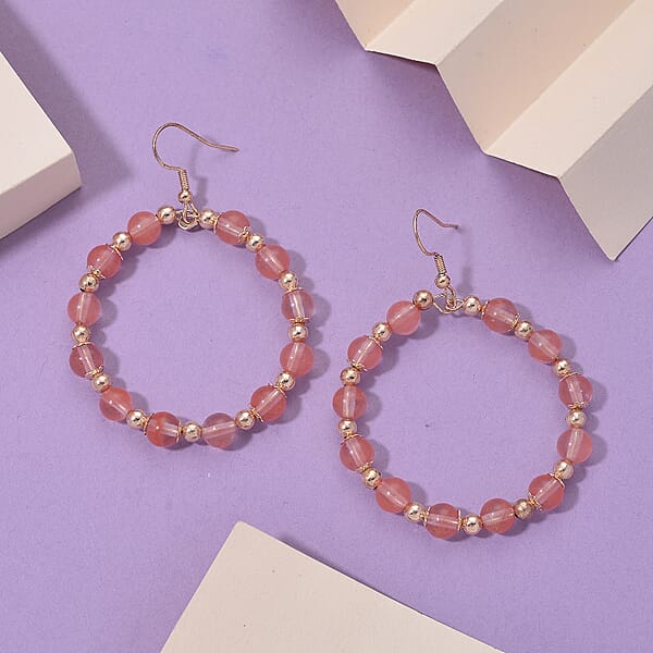 Cherry Quartz 20.00 Ctw Beaded Earrings In Rosetone And Stainless Steel