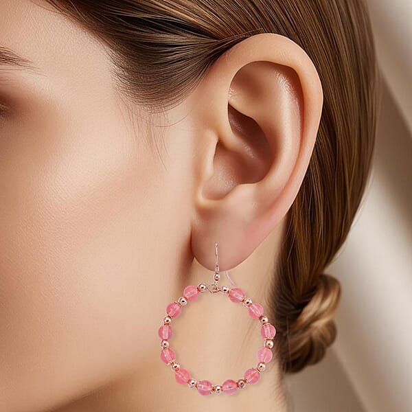 Cherry Quartz 20.00 Ctw Beaded Earrings In Rosetone And Stainless Steel