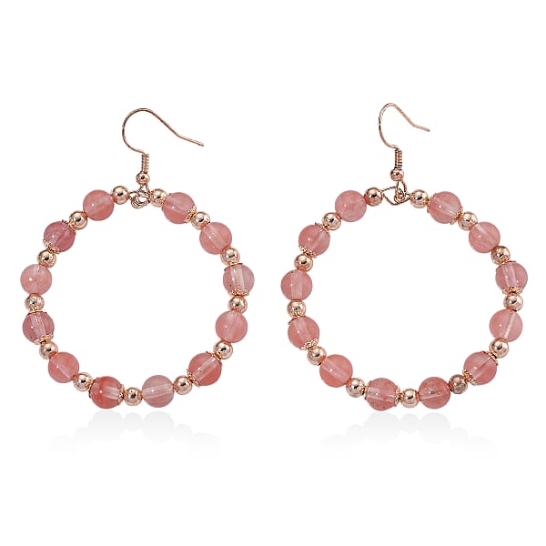 Cherry Quartz 20.00 Ctw Beaded Earrings In Rosetone And Stainless Steel