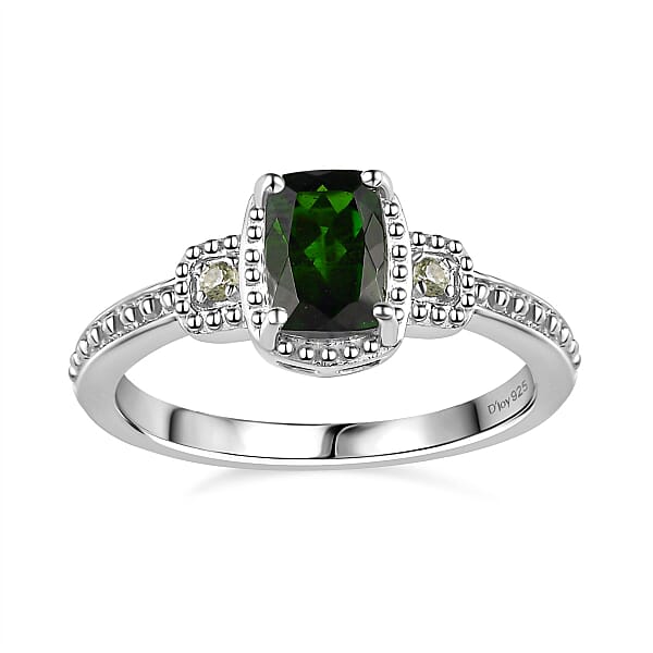 Chrome Diopside And Green Sapphire 3.40 Ctw Stud Earrings Ring And Pendant In Platinum Over Sterling Silver With Stainless Steel Necklace 20 Inches