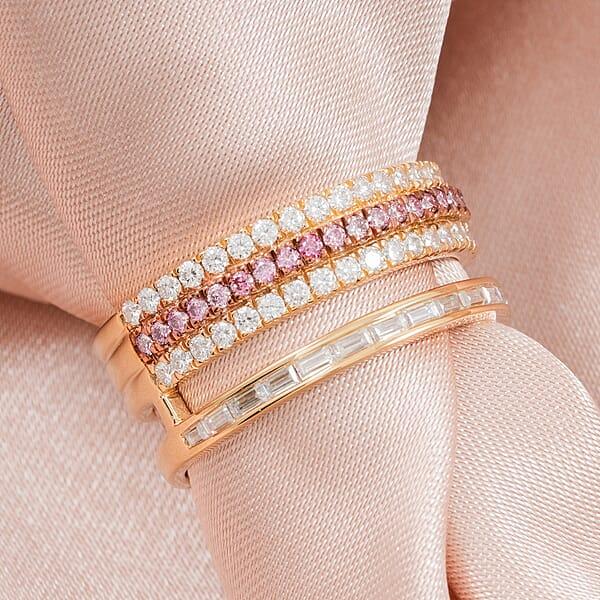 Clarte Aphrodite Collection White And Pink Moissanite 1.00 Ctw Ring In 14K Yellow Gold Over Sterling Silver