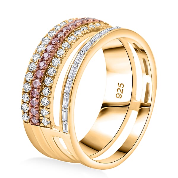 Clarte Aphrodite Collection White And Pink Moissanite 1.00 Ctw Ring In 14K Yellow Gold Over Sterling Silver