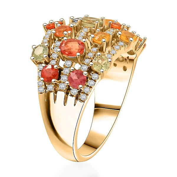 Clarte Baroque Collection Multi Sapphire And Moissanite 2.60 Ctw Ring In 14K Yellow Gold Over Sterling Silver