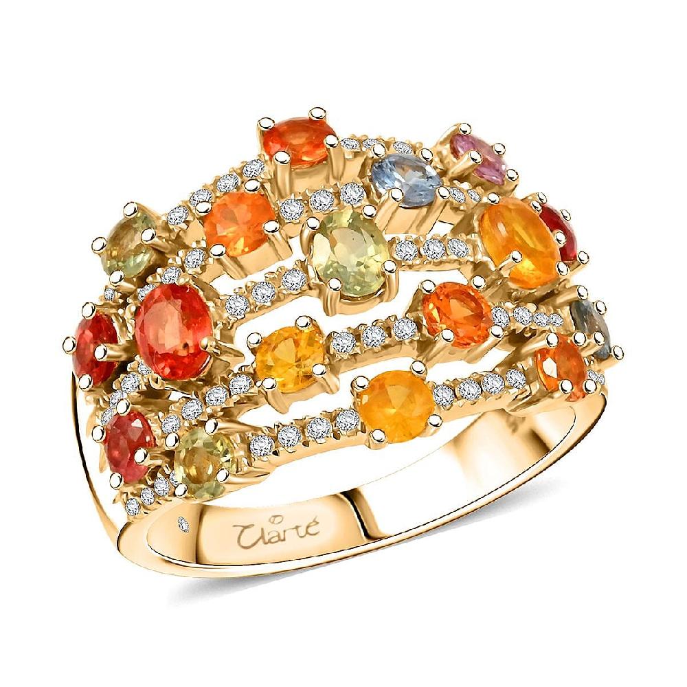 Clarte Baroque Collection Multi Sapphire and Moissanite 2.60 ctw Ring in 14K Yellow Gold Over Sterling Silver