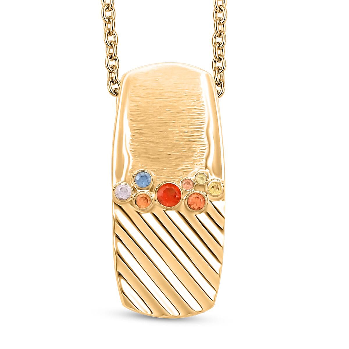 Clarte Kaleidoscope Collection Multi Sapphire and Moissanite Pendant Necklace 18 Inches in Vermeil Yellow Gold Over Sterling Silver 0.25 ctw