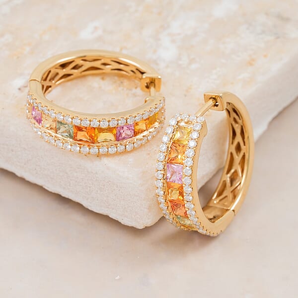 Clarte Prima Collection Multi Sapphire And Moissanite 2.90 Ctw Earrings In 14K Yellow Gold Over Sterling Silver