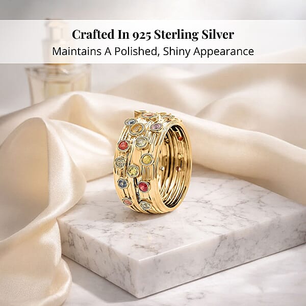 Clarte Sea Star Collection Multi Sapphire And Moissanite Ring In Vermeil Yellow Gold Over Sterling Silver 0.80 Ctw