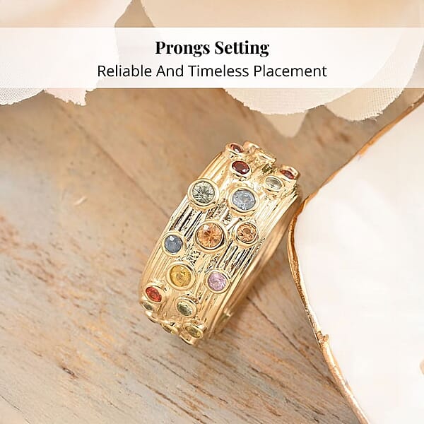 Clarte Sea Star Collection Multi Sapphire And Moissanite Ring In Vermeil Yellow Gold Over Sterling Silver 0.80 Ctw