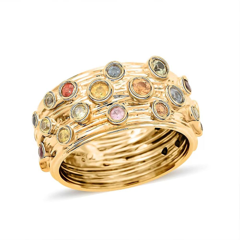 Clarte Sea Star Collection Multi Sapphire and Moissanite Ring in Vermeil Yellow Gold Over Sterling Silver 0.80 ctw