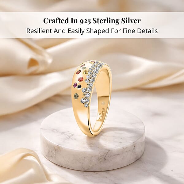 Clarte Sul Mare Collection Multi Sapphire And Moissanite Ring In Vermeil YG Over Sterling Silver 0.80 Ctw