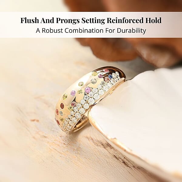 Clarte Sul Mare Collection Multi Sapphire And Moissanite Ring In Vermeil YG Over Sterling Silver 0.80 Ctw