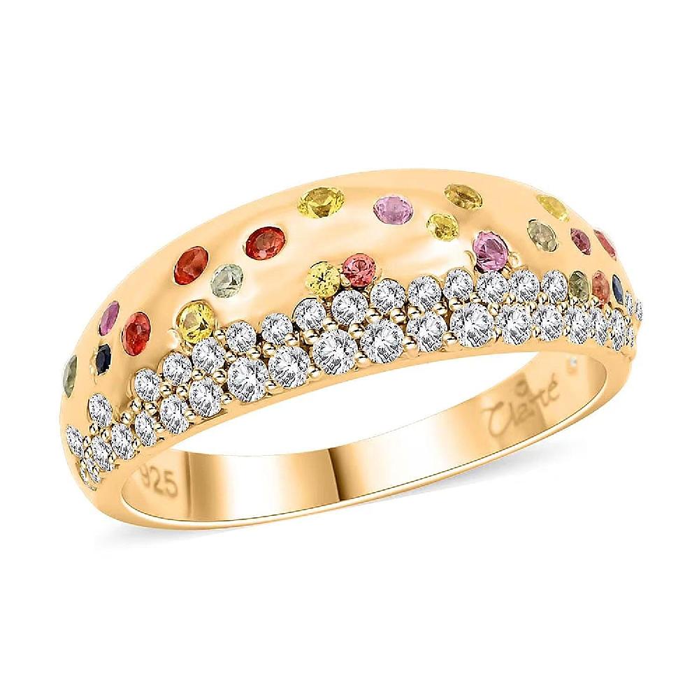 Clarte Sul Mare Collection Multi Sapphire and Moissanite Ring in Vermeil YG Over Sterling Silver 0.80 ctw