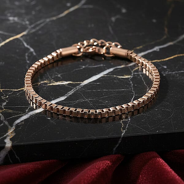Classic Box Chain Bracelet In ION Plated RG Stainless Steel (7.0-8.0In)