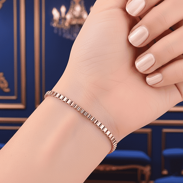 Classic Box Chain Bracelet In ION Plated RG Stainless Steel (7.0-8.0In)