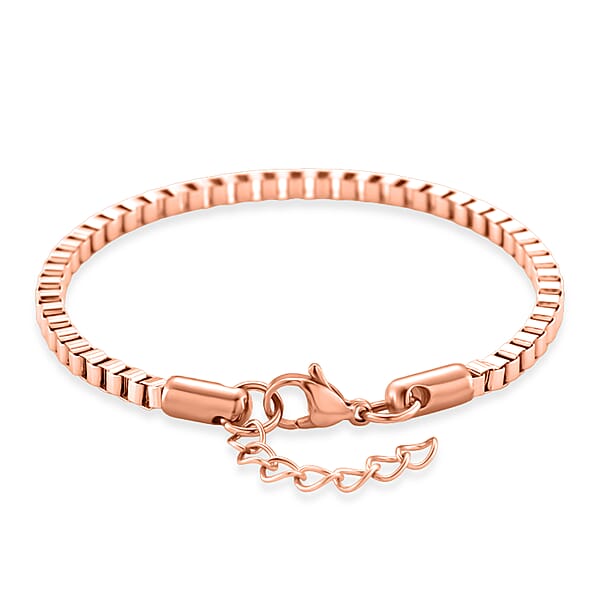 Classic Box Chain Bracelet In ION Plated RG Stainless Steel (7.0-8.0In)