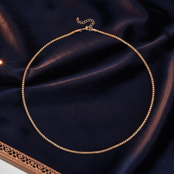 Classic Box Chain Necklace In ION Plated RG Stainless Steel (24-26 Inches)