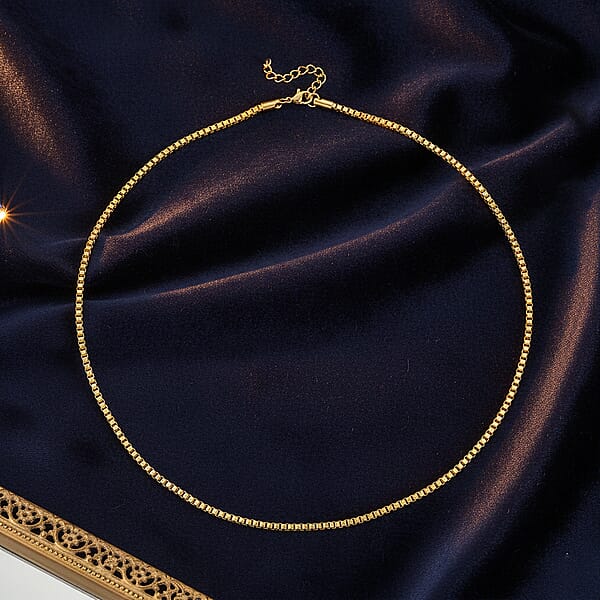 Classic Box Chain Necklace In ION Plated YG Stainless Steel (24-26 Inches)