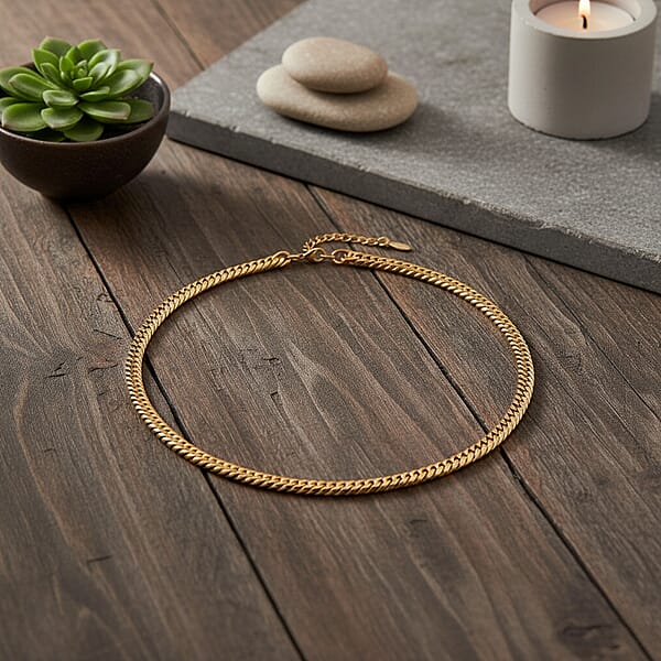 Classic Cuban Link Chain Necklace In ION Plated YG Stainless Steel 20-22 Inches