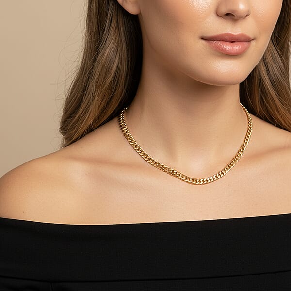 Classic Cuban Link Chain Necklace In ION Plated YG Stainless Steel 20-22 Inches