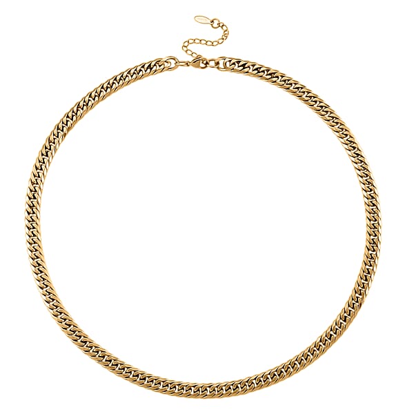 Classic Cuban Link Chain Necklace In ION Plated YG Stainless Steel 20-22 Inches