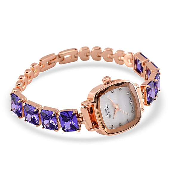 Classic Succession Austrian Crystal Miyota Japanese Movement Watch With Simulated Purple Diamond Strap In Rosetone And Stainless Steel Buckle 12.00 Ctw