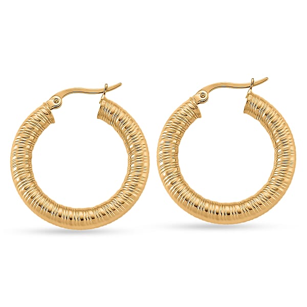 Classic Textured Hoop Earrings In ION Plated YG Stainless Steel