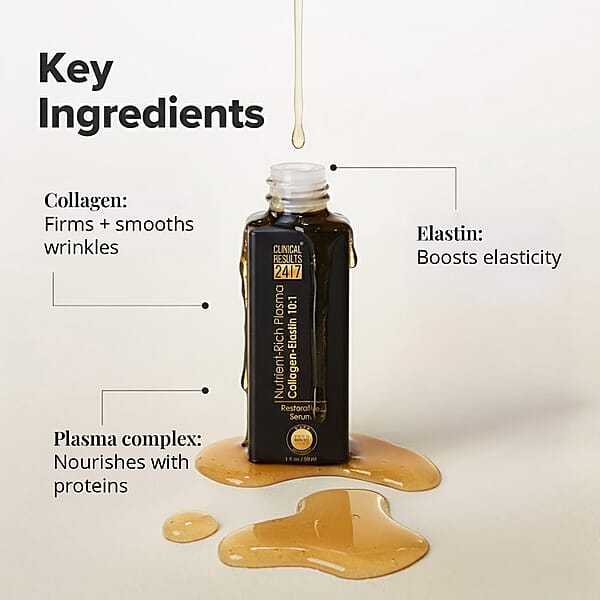Clinical Results 24/7 Nutrient-Rich Plasma Collagen-Elastin 10:1 Restorative Serum (1oz) Made In US (Ships In 5-7 Days)