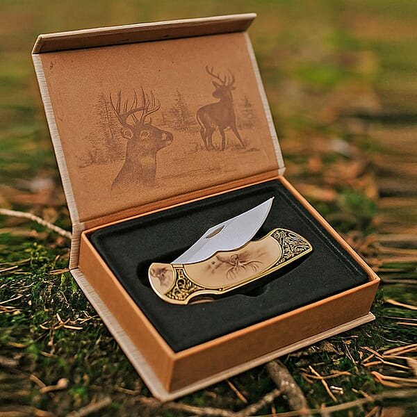 Closeout 4.75 Deer Folding Knife With Gift Box