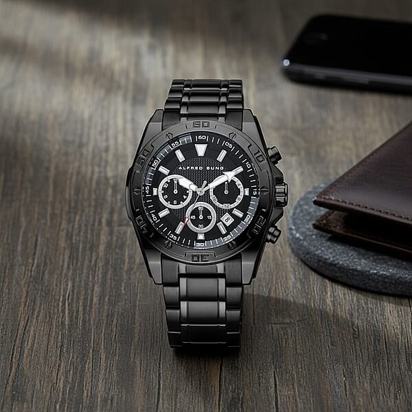 Closeout Alfred Sung ION Plated Black Japanese Movement Watch