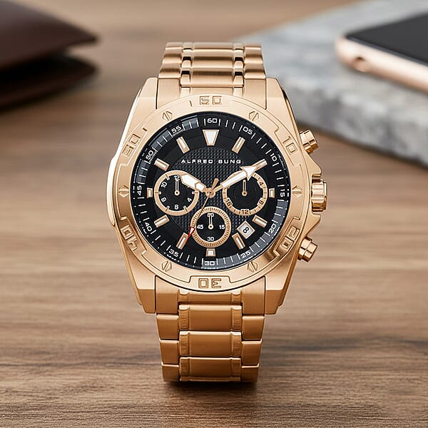 Closeout Alfred Sung ION Plated Rose Gold Japanese Movement Watch