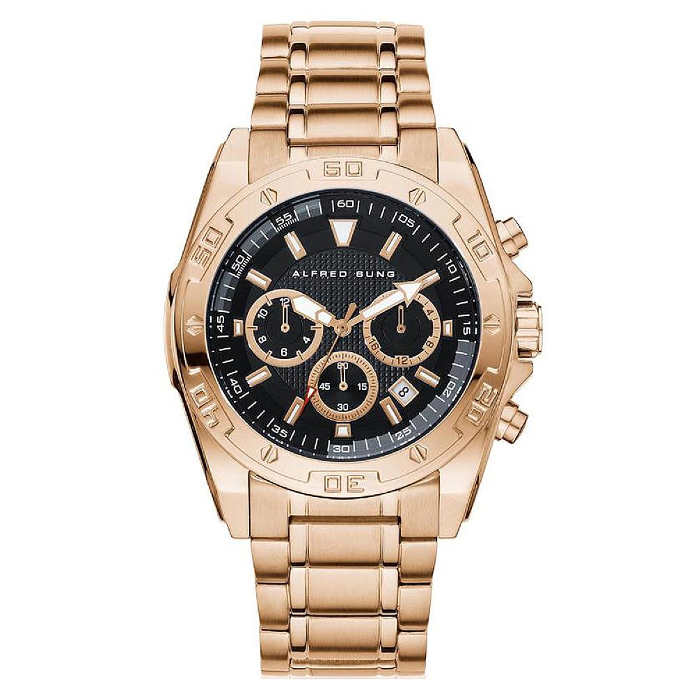 Closeout Alfred Sung ION Plated Rose Gold Japanese Movement Watch