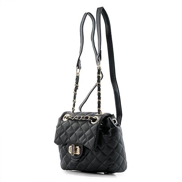 Closeout Badgley Mischka Black Vegan Leather Quilted Backpack