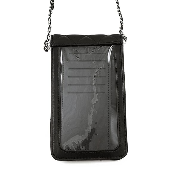 Closeout Badgley Mischka Black Vegan Leather Quilted Pearl Cell Phone Crossbody Bag