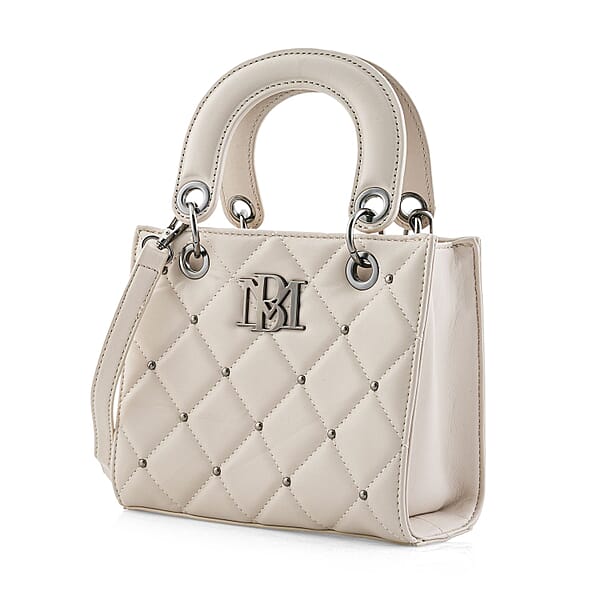 Closeout Badgley Mischka Ivory Vegan Leather Quilted Shoulder Bag