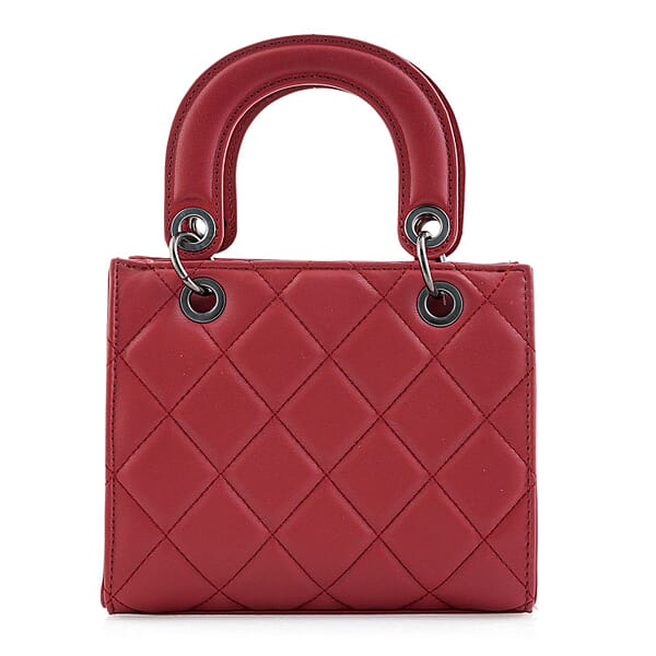 Closeout Badgley Mischka Red Vegan Leather Quilted Shoulder Bag