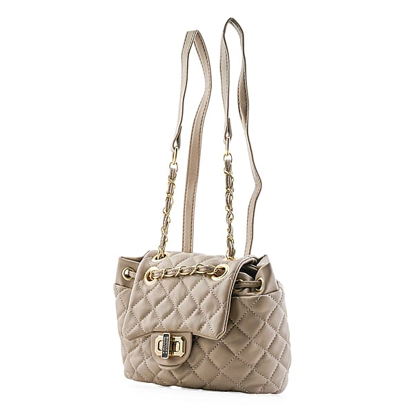 Closeout Badgley Mischka Taupe Vegan Leather Quilted Backpack