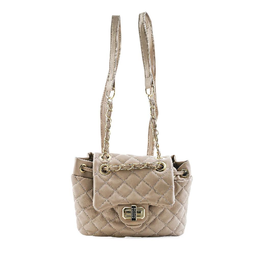 Closeout Badgley Mischka Taupe Vegan Leather Quilted Backpack