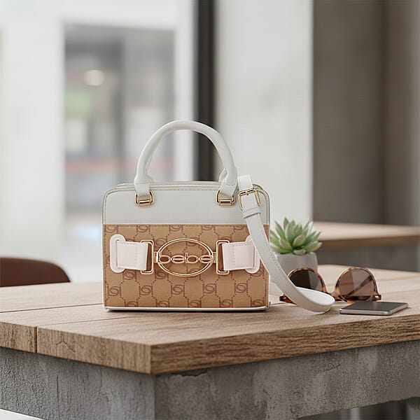 Closeout Bebe White And Almond Jacquard Crossbody Bag