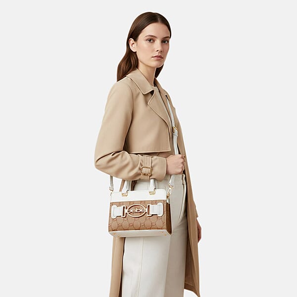 Closeout Bebe White And Almond Jacquard Crossbody Bag