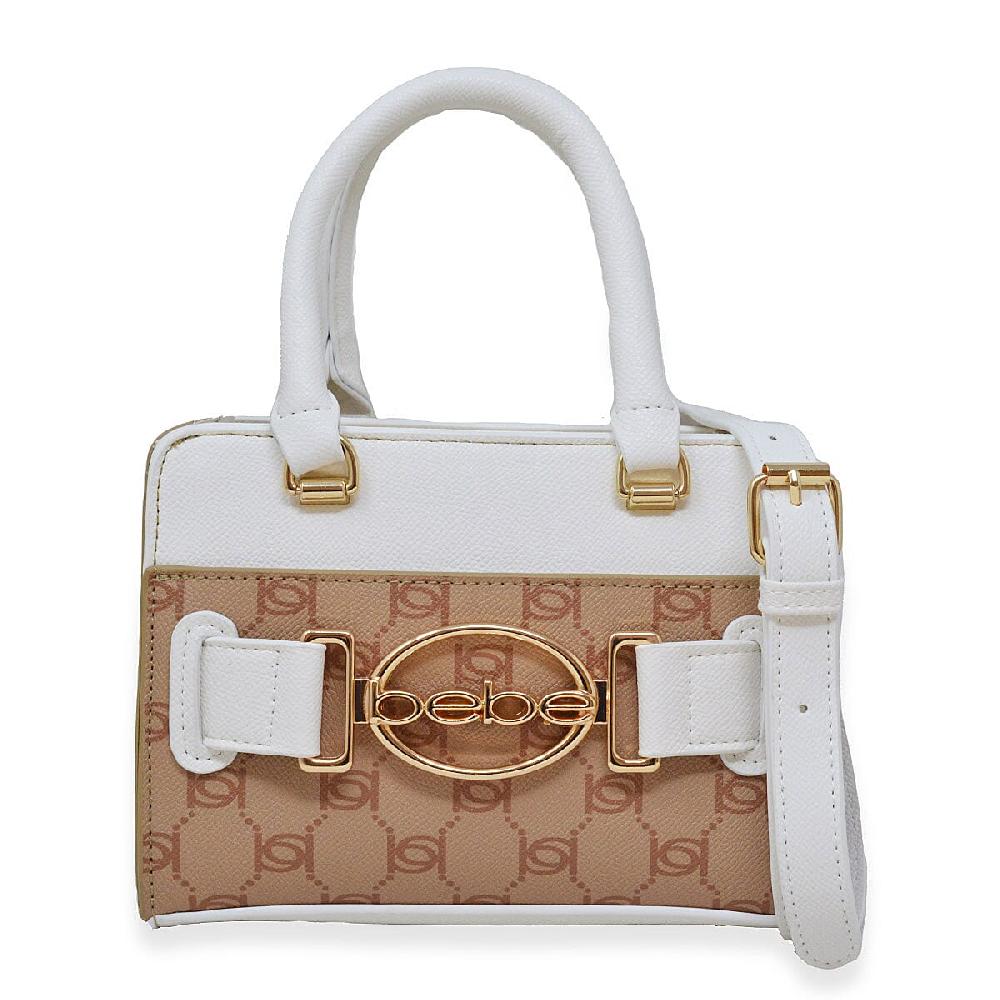 Closeout Bebe White and Almond Jacquard Crossbody Bag