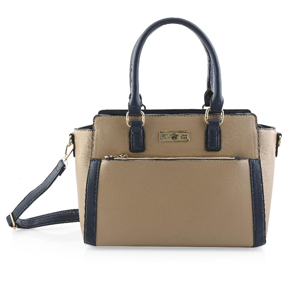 Closeout Beverly Hills Polo Club Camel & Navy Faux Leather Satchel